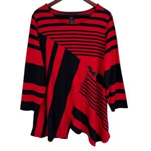 Ali Miles Plus Size 1X Red Black Wearable Art Blouse Shirt Top Christmas Artsy